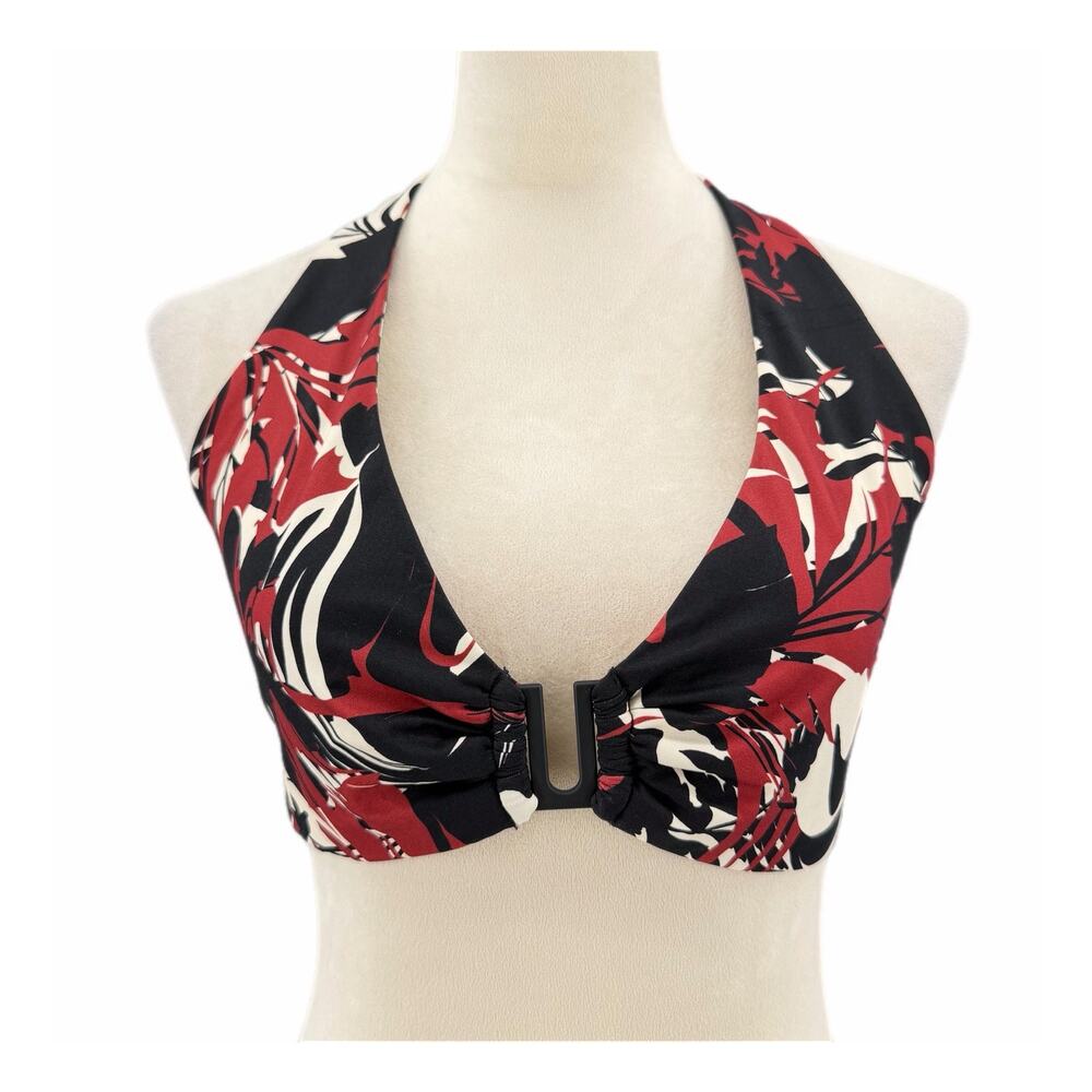 Jets Australia Black Red Cream Abstract Floral Adjustable Tie Halter Bikini Top